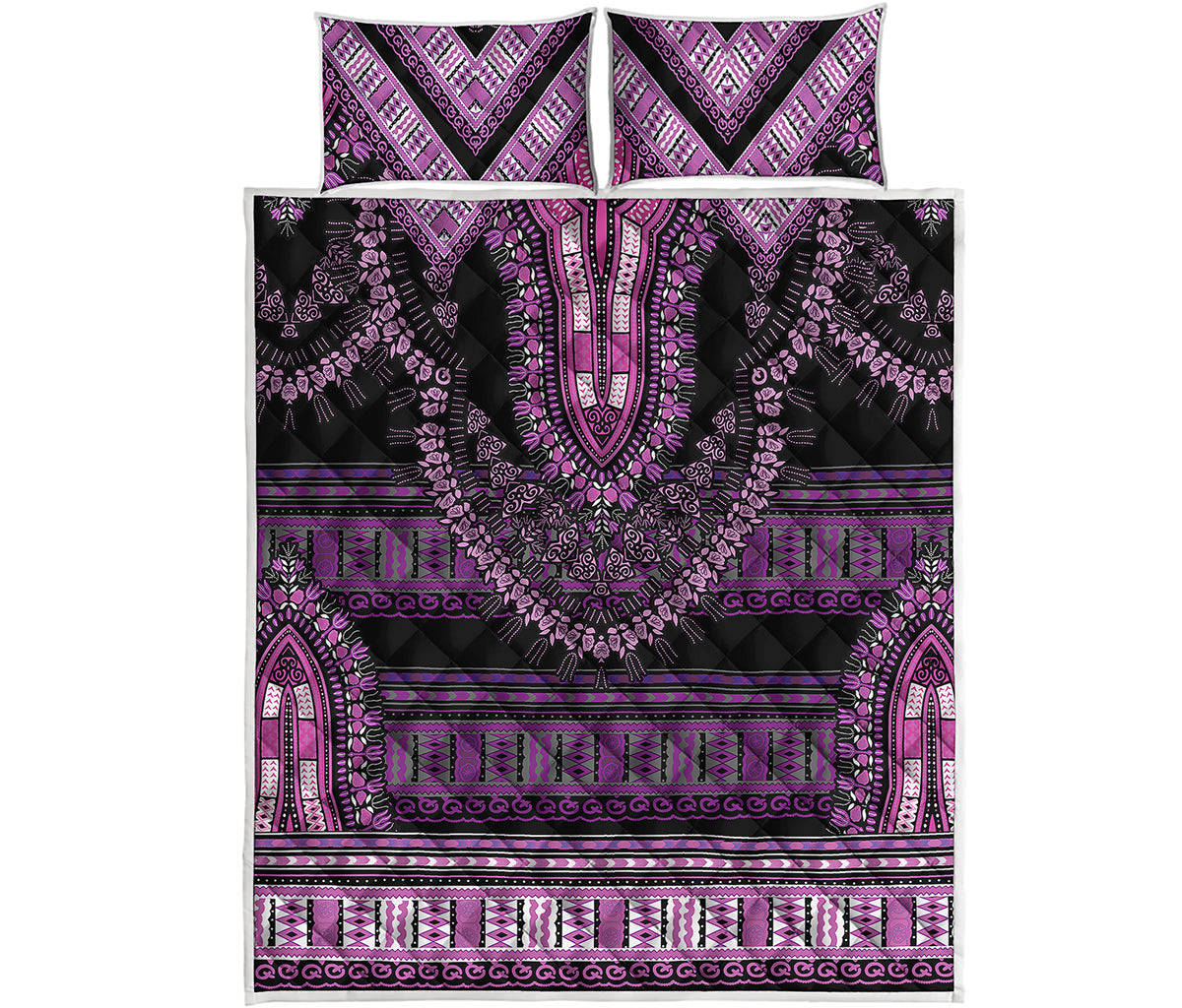 Purple And Black African Dashiki Print Quilt Bed Set