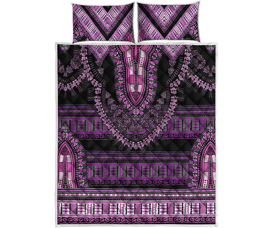 Purple And Black African Dashiki Print Quilt Bed Set