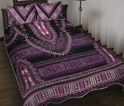 Purple And Black African Dashiki Print Quilt Bed Set