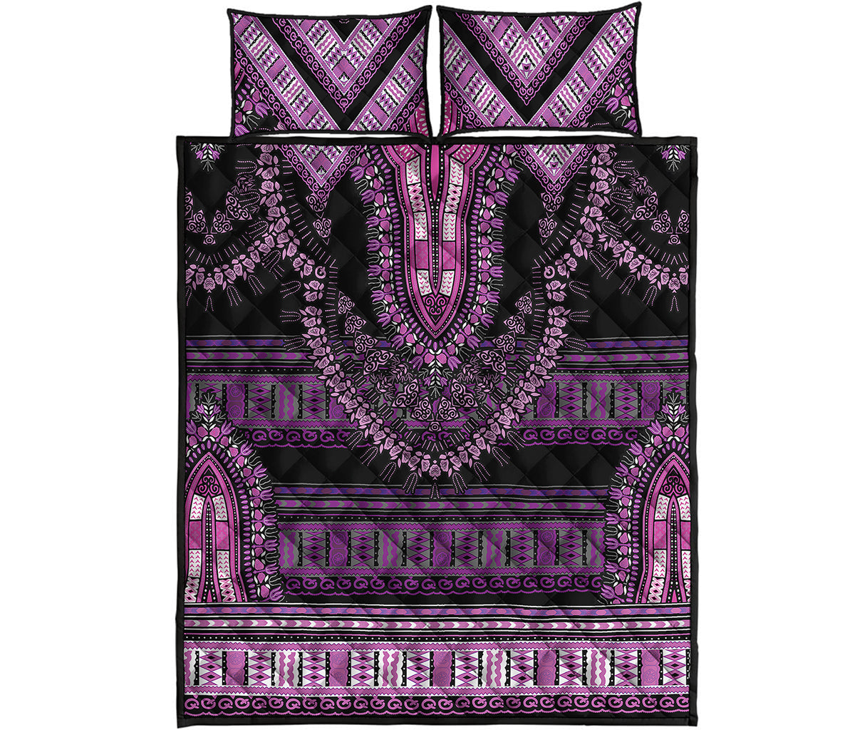 Purple And Black African Dashiki Print Quilt Bed Set