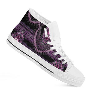 Purple And Black African Dashiki Print White High Top Shoes