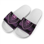 Purple And Black African Dashiki Print White Slide Sandals