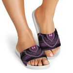 Purple And Black African Dashiki Print White Slide Sandals