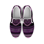 Purple And Black African Dashiki Print White Slip On Shoes