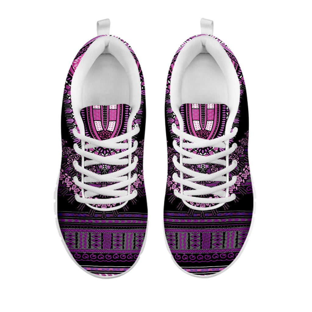 Purple And Black African Dashiki Print White Sneakers