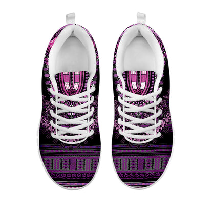 Purple And Black African Dashiki Print White Sneakers