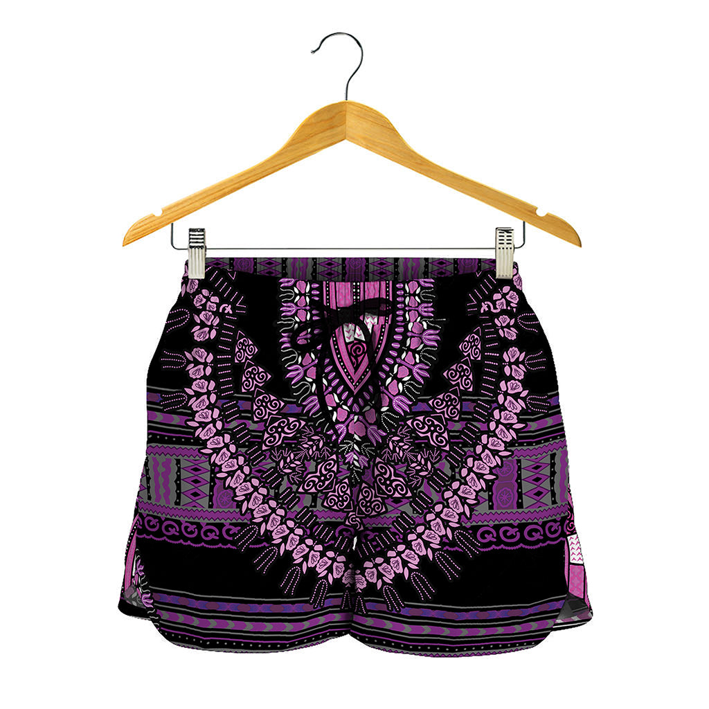 Purple And Black African Dashiki Print Women's Shorts