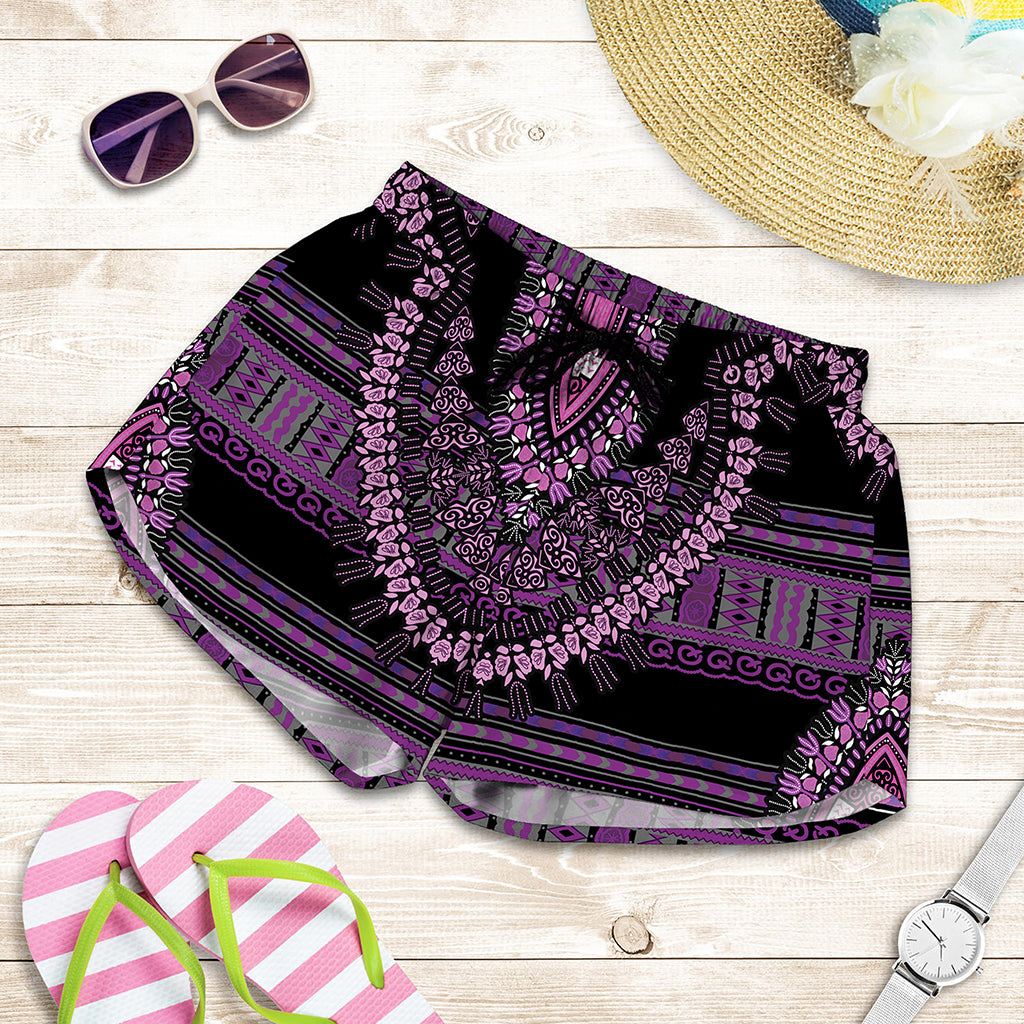 Purple And Black African Dashiki Print Women's Shorts