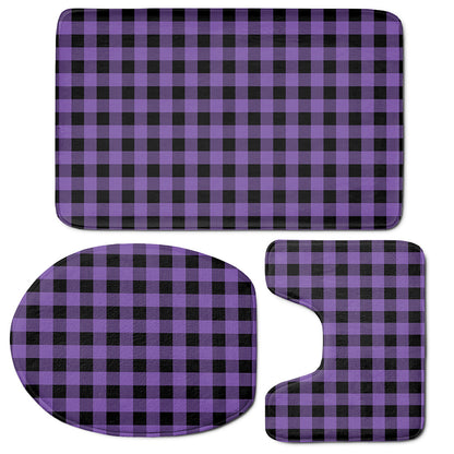 Purple And Black Buffalo Check Print 3 Piece Bath Mat Set