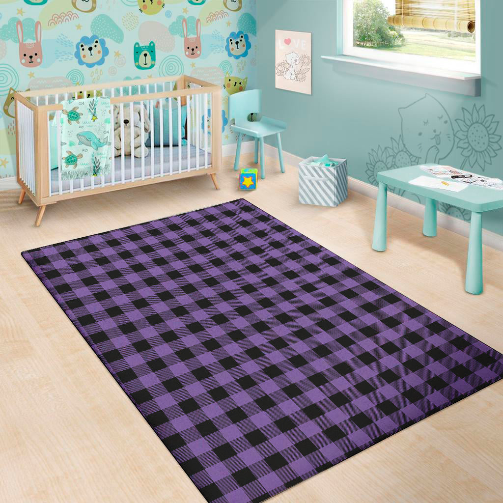 Purple And Black Buffalo Check Print Area Rug