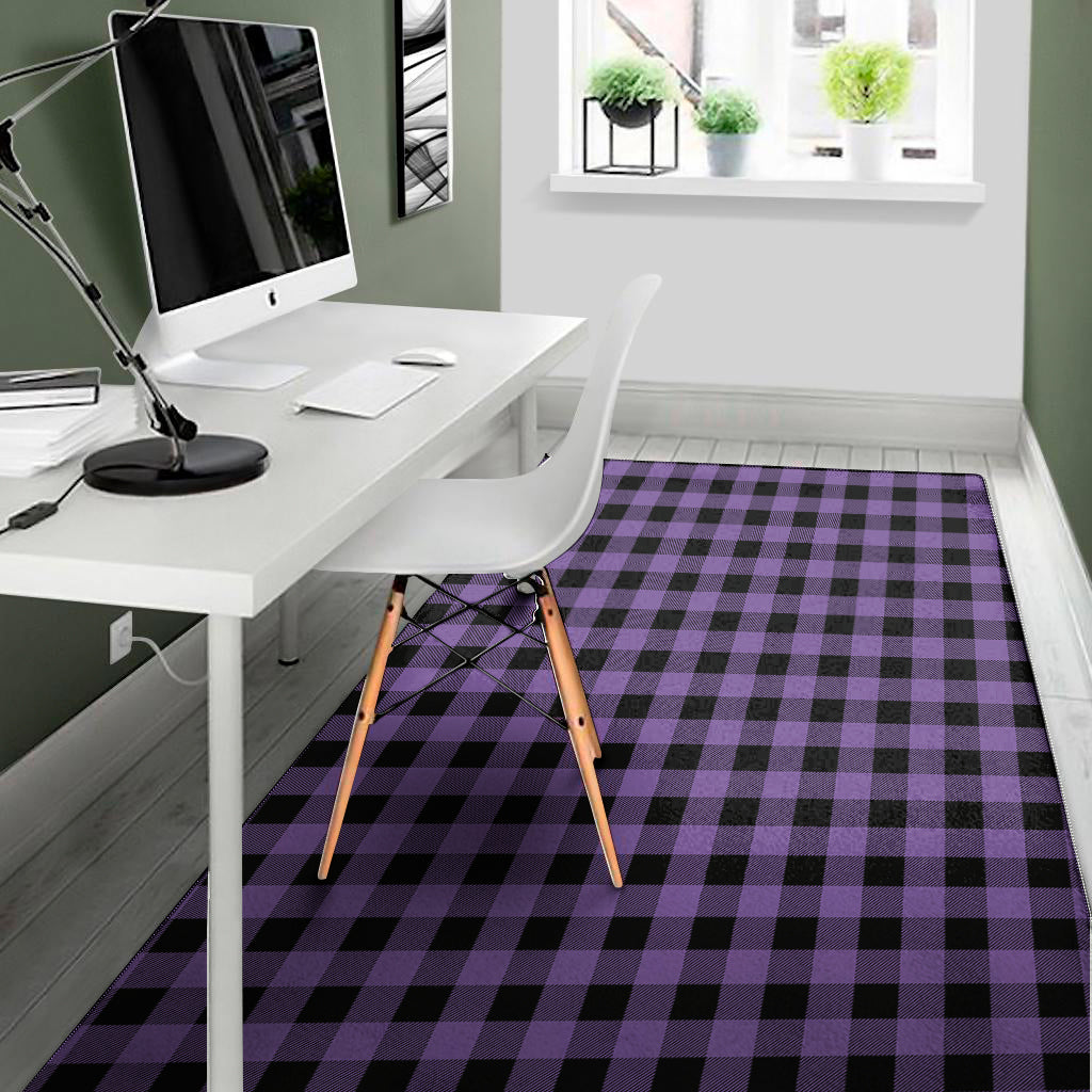 Purple And Black Buffalo Check Print Area Rug
