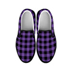Purple And Black Buffalo Check Print Black Slip On Shoes