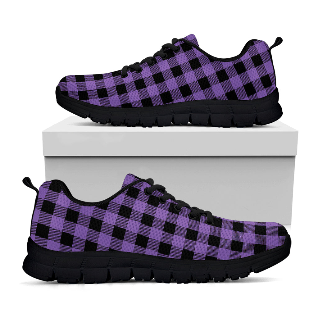 Purple And Black Buffalo Check Print Black Sneakers