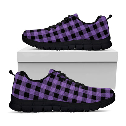 Purple And Black Buffalo Check Print Black Sneakers
