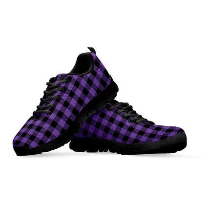 Purple And Black Buffalo Check Print Black Sneakers