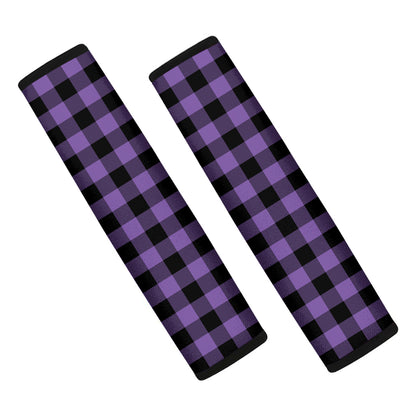 Purple And Black Buffalo Check Print Car Seat Belt Covers