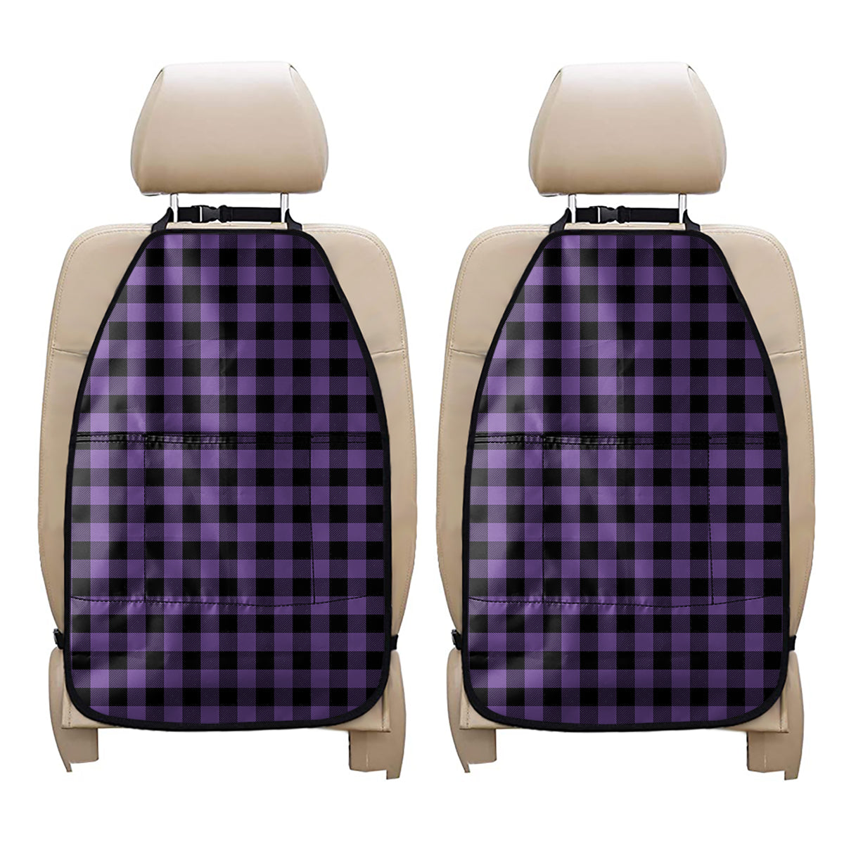 Purple And Black Buffalo Check Print Car Seat Organizers