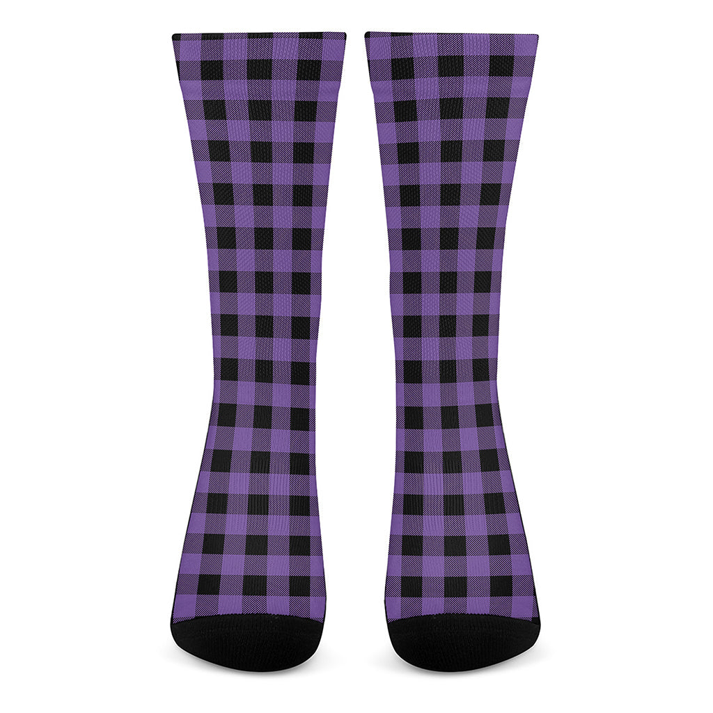Purple And Black Buffalo Check Print Crew Socks