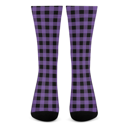 Purple And Black Buffalo Check Print Crew Socks