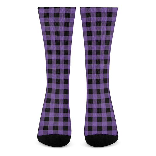 Purple And Black Buffalo Check Print Crew Socks