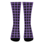 Purple And Black Buffalo Check Print Crew Socks