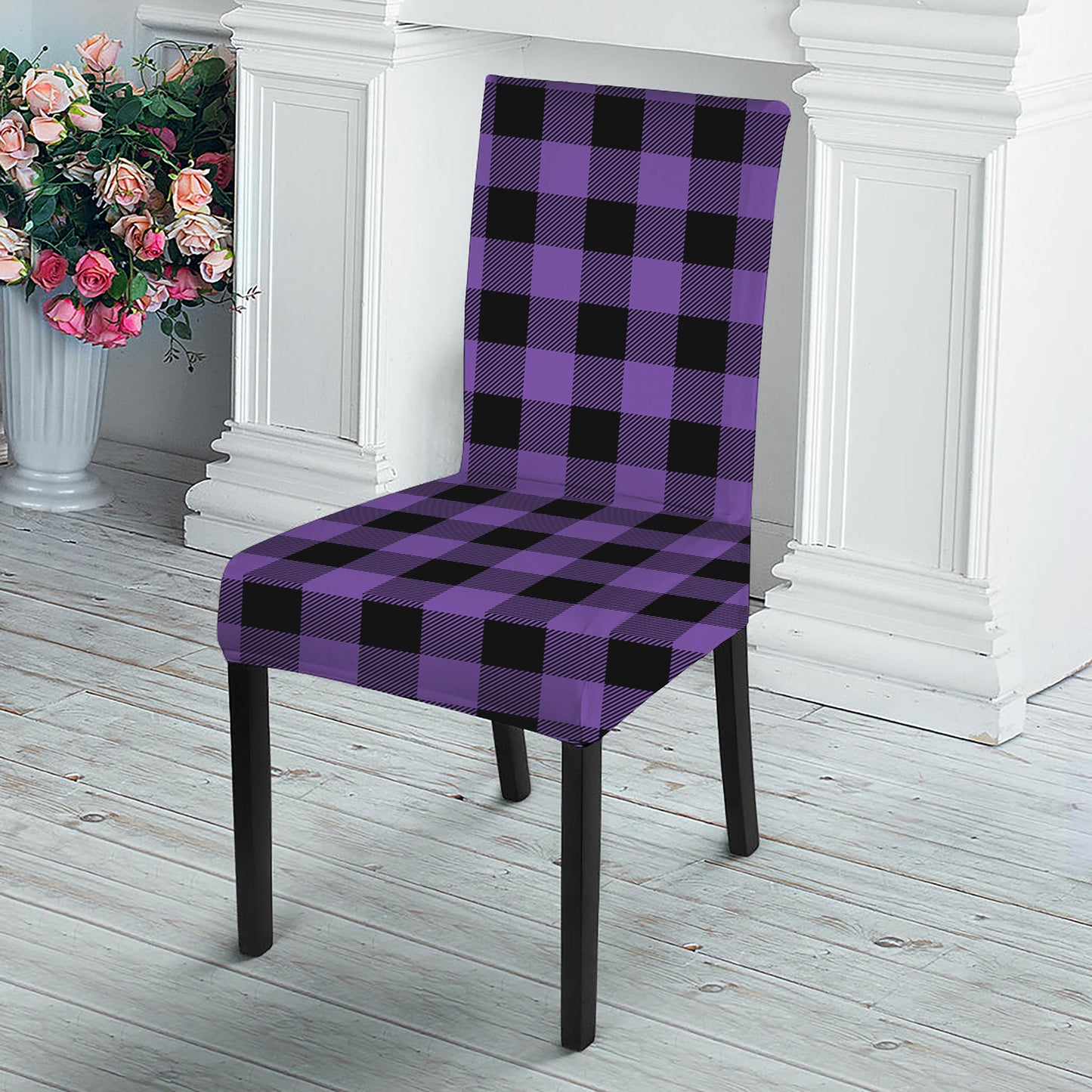 Purple And Black Buffalo Check Print Dining Chair Slipcover
