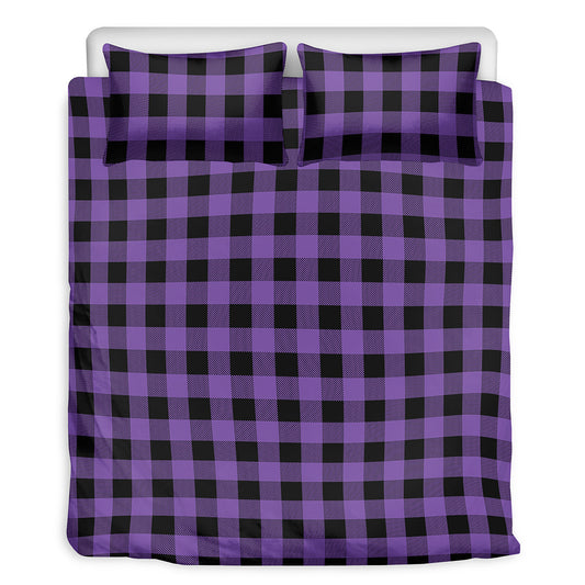 Purple And Black Buffalo Check Print Duvet Cover Bedding Set