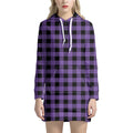 Purple And Black Buffalo Check Print Pullover Hoodie Dress