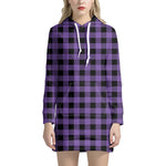 Purple And Black Buffalo Check Print Hoodie Dress
