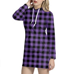 Purple And Black Buffalo Check Print Hoodie Dress