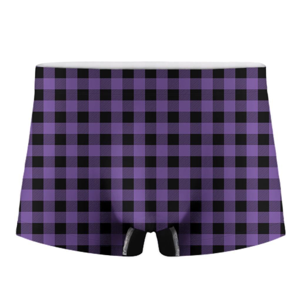Purple And Black Buffalo Check Print Men's Boxer Briefs
