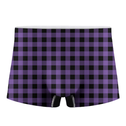 Purple And Black Buffalo Check Print Men's Boxer Briefs