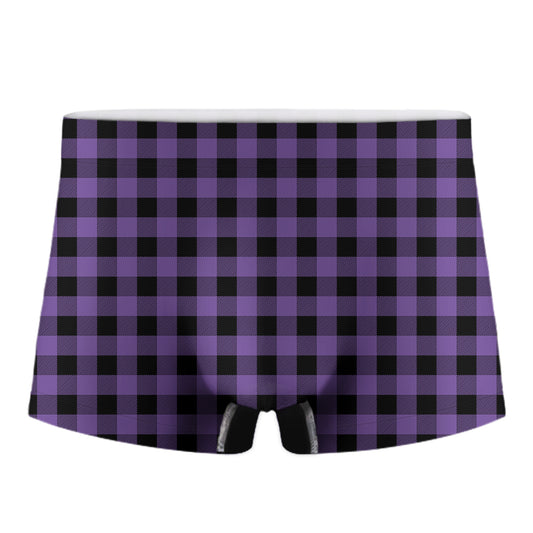 Purple And Black Buffalo Check Print Men's Boxer Briefs