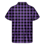 Purple And Black Buffalo Check Print Men's Short Sleeve Shirt
