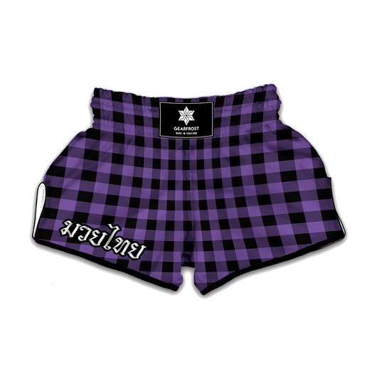 Purple And Black Buffalo Check Print Muay Thai Boxing Shorts