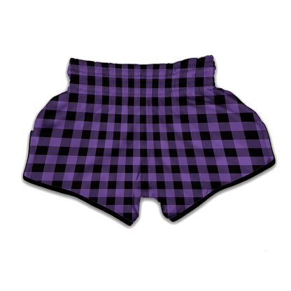 Purple And Black Buffalo Check Print Muay Thai Boxing Shorts