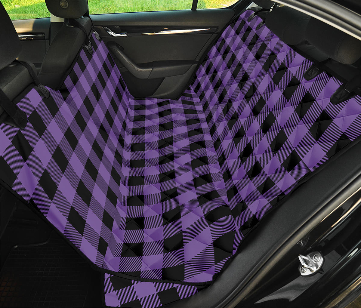 Purple And Black Buffalo Check Print Pet Car Back Seat Cover