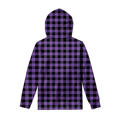 Purple And Black Buffalo Check Print Pullover Hoodie