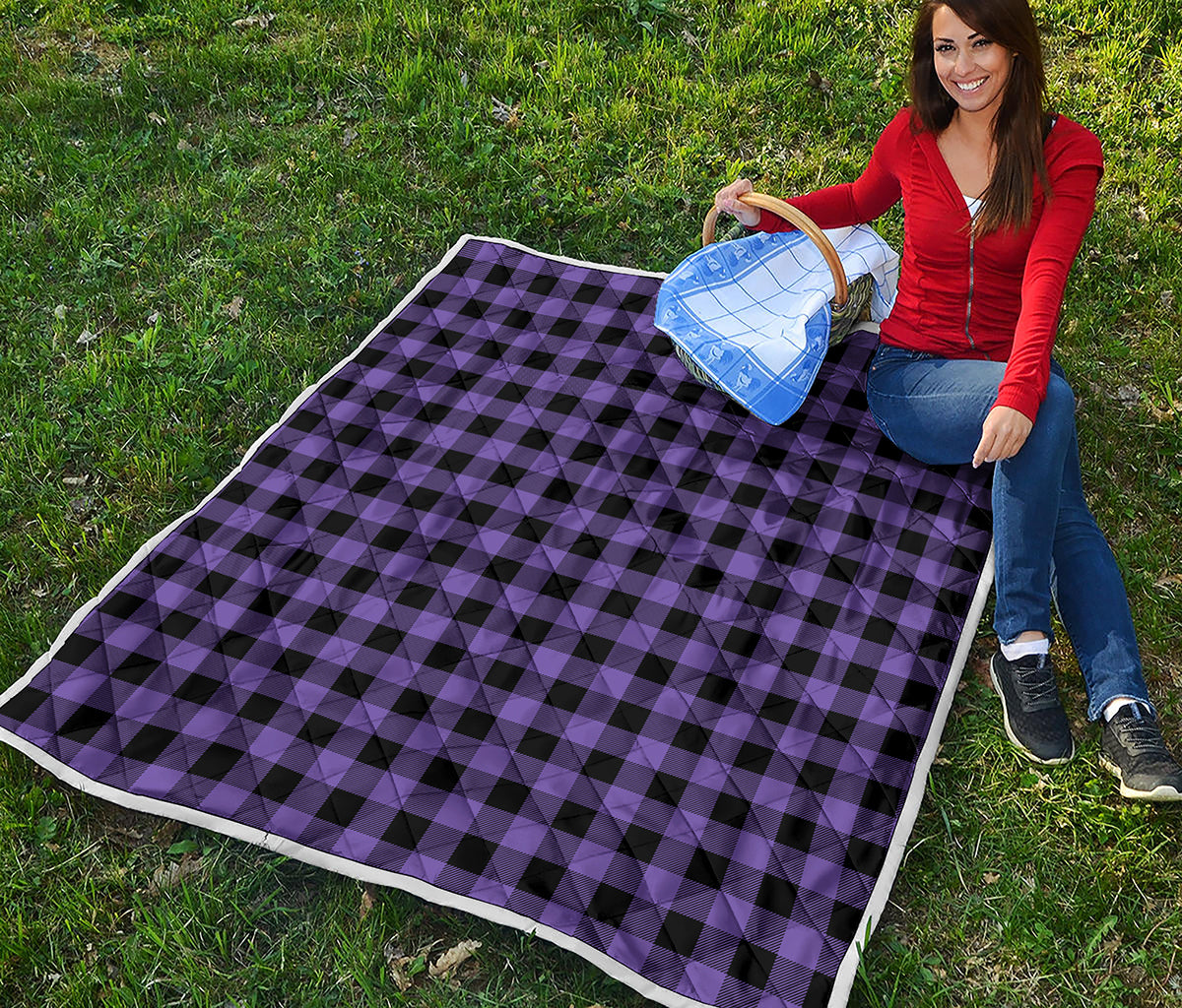 Purple And Black Buffalo Check Print Quilt