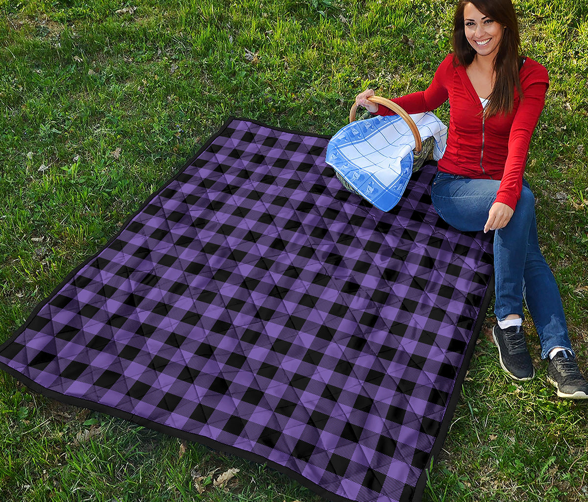 Purple And Black Buffalo Check Print Quilt