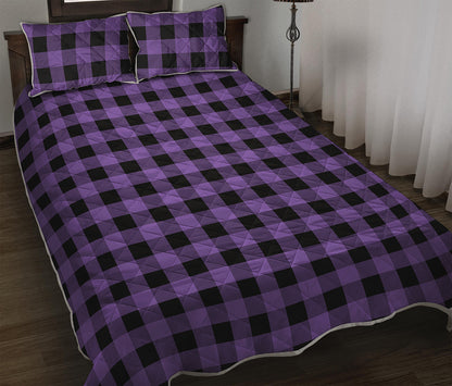Purple And Black Buffalo Check Print Quilt Bed Set
