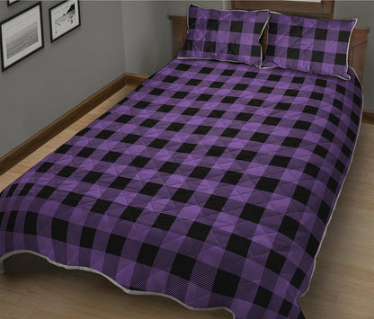Purple And Black Buffalo Check Print Quilt Bed Set