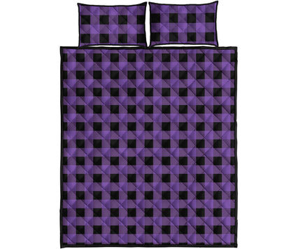 Purple And Black Buffalo Check Print Quilt Bed Set