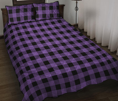 Purple And Black Buffalo Check Print Quilt Bed Set