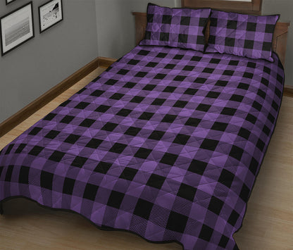 Purple And Black Buffalo Check Print Quilt Bed Set