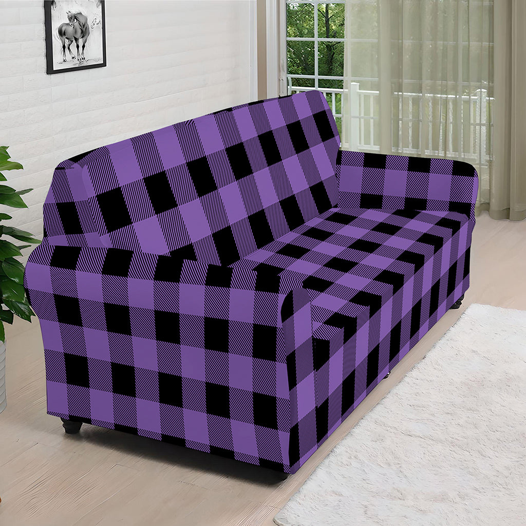 Purple And Black Buffalo Check Print Sofa Cover