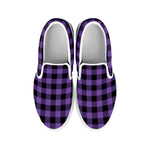 Purple And Black Buffalo Check Print White Slip On Shoes