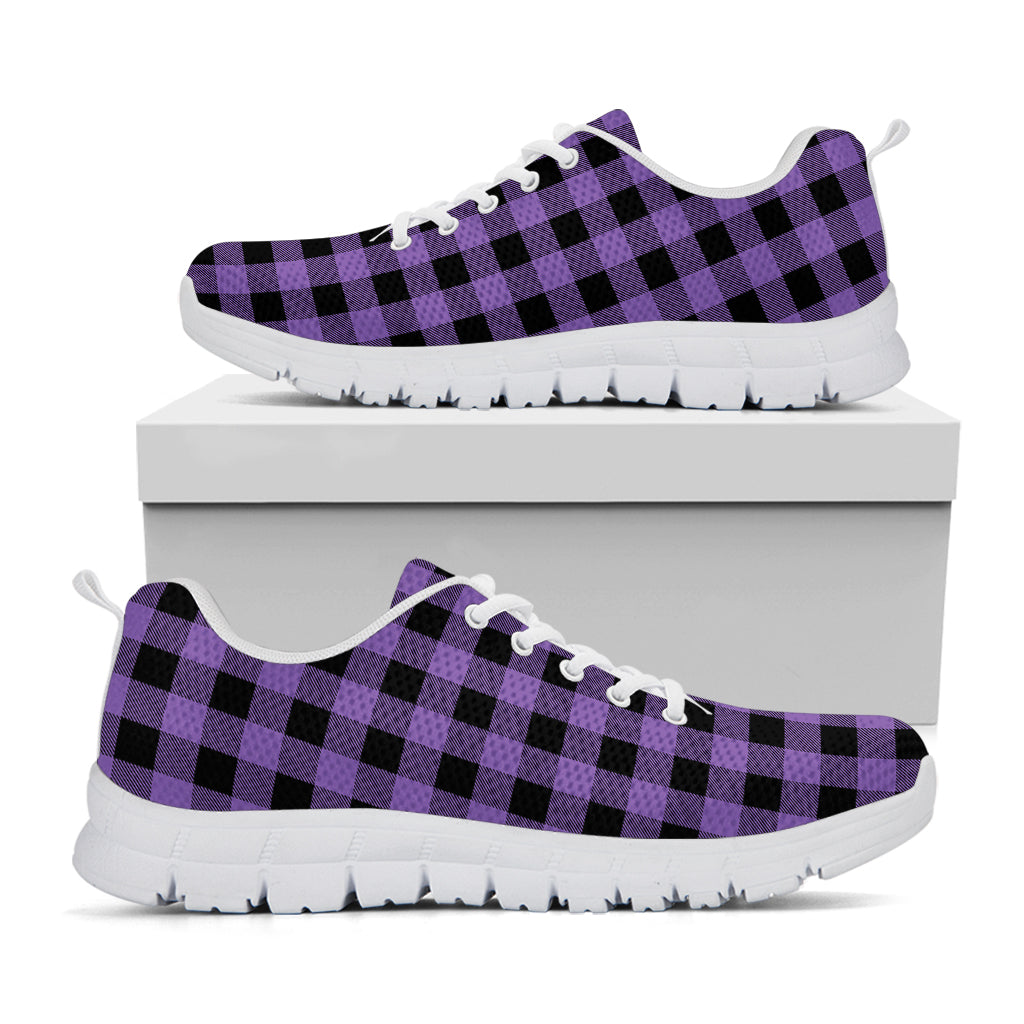 Purple And Black Buffalo Check Print White Sneakers
