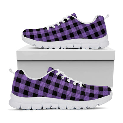 Purple And Black Buffalo Check Print White Sneakers