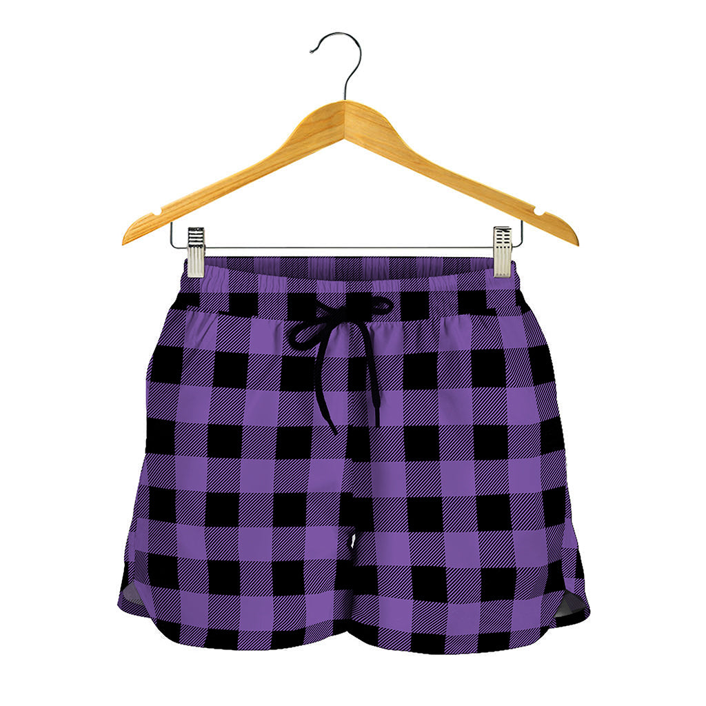 Purple And Black Buffalo Check Print Women's Shorts